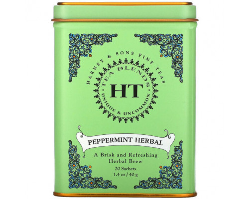 Травяные сборы и чаи Harney & Sons, HT Tea Blend, чай из перечной мяты, без кофеина, 20 чайных пакетиков, 40 г (1,4 унции) Травяные сборы и чаи Harney & Sons, HT Tea Blend, чай из перечной мяты, без кофеина, 20 чайных пакетиков, 40 г (1,4 унции)