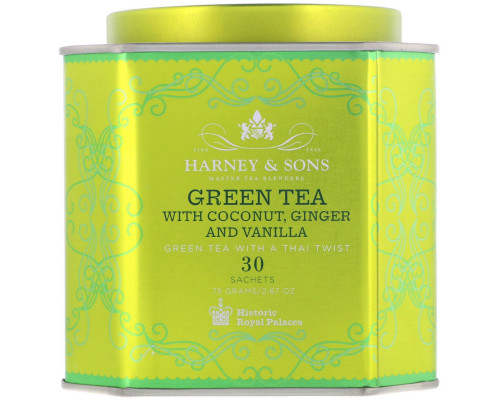 Harney & Sons, Зеленый чай с кокосом, имбирем и ванилью, 30 пакетиков, 2,67 унции (75 г) Harney & Sons, Зеленый чай с кокосом, имбирем и ванилью, 30 пакетиков, 2,67 унции (75 г)