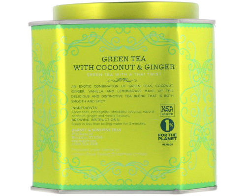 Harney & Sons, Зеленый чай с кокосом, имбирем и ванилью, 30 пакетиков, 2,67 унции (75 г) Harney & Sons, Зеленый чай с кокосом, имбирем и ванилью, 30 пакетиков, 2,67 унции (75 г)