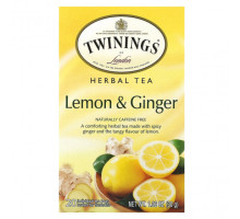 Травяные сборы и чаи Twinings, Herbal Tea, Lemon & Ginger, Caffeine Free, 20 Tea Bags, 1.06 oz (30 g)