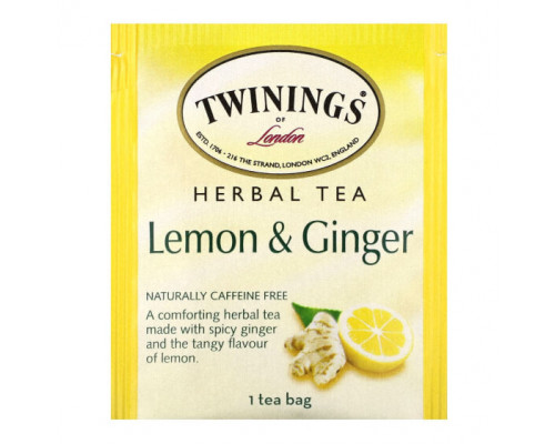 Травяные сборы и чаи Twinings, Herbal Tea, Lemon & Ginger, Caffeine Free, 20 Tea Bags, 1.06 oz (30 g) Травяные сборы и чаи Twinings, Herbal Tea, Lemon & Ginger, Caffeine Free, 20 Tea Bags, 1.06 oz (30 g)