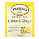Травяные сборы и чаи Twinings, Herbal Tea, Lemon & Ginger, Caffeine Free, 20 Tea Bags, 1.06 oz (30 g)