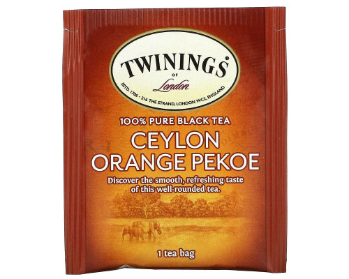 Twinings, Цейлонский апельсиновый чай Pekoe, 20 чайных пакетиков, 40 г (1,41 унции) Twinings, Цейлонский апельсиновый чай Pekoe, 20 чайных пакетиков, 40 г (1,41 унции)
