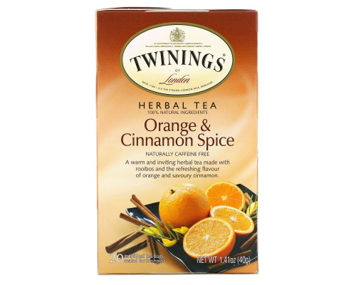 Twinings, травяной чай, апельсин и корица, без кофеина, 20 чайных пакетиков в индивидуальной упаковке, 40 г (1,41 унции) Twinings, травяной чай, апельсин и корица, без кофеина, 20 чайных пакетиков в индивидуальной упаковке, 40 г (1,41 унции)