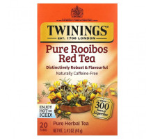 Травяные сборы и чаи Twinings, Herbal Tea, чистый красный чай ройбуш, без кофеина, 20 чайных пакетиков, 40 г (1,41 унции)