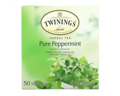 Травяные сборы и чаи Twinings, Травяной чай, чистая перечная мята, без кофеина, 50 чайных пакетиков, 100 г (3,53 унции) Травяные сборы и чаи Twinings, Травяной чай, чистая перечная мята, без кофеина, 50 чайных пакетиков, 100 г (3,53 унции)