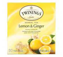 Травяные сборы и чаи Twinings, травяной чай, лимон и имбирь, без кофеина, 50 чайных пакетиков, 75 г (2,65 унции)