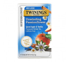 Травяные сборы и чаи Twinings, Успокаивающий травяной чай, страстоцвет и ромашка, пряное яблоко и ваниль, без кофеина, 18 пакетиков по 0,95 унц. (27 г)