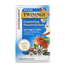Травяные сборы и чаи Twinings, Успокаивающий травяной чай, страстоцвет и ромашка, пряное яблоко и ваниль, без кофеина, 18 пакетиков по 0,95 унц. (27 г)