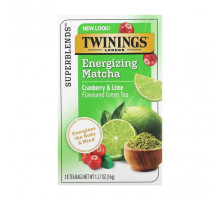 Травяные сборы и чаи Twinings, бодрящий зеленый чай с матчей, клюквой и лаймом, 18 чайных пакетиков, 36 г (1,27 унции)
