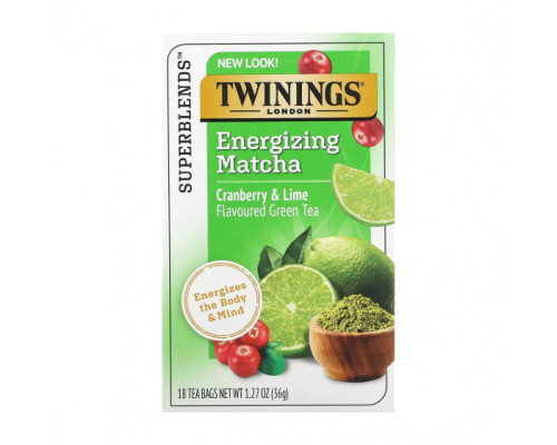 Травяные сборы и чаи Twinings, бодрящий зеленый чай с матчей, клюквой и лаймом, 18 чайных пакетиков, 36 г (1,27 унции) Травяные сборы и чаи Twinings, бодрящий зеленый чай с матчей, клюквой и лаймом, 18 чайных пакетиков, 36 г (1,27 унции)