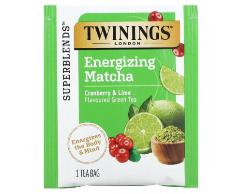 Травяные сборы и чаи Twinings, бодрящий зеленый чай с матчей, клюквой и лаймом, 18 чайных пакетиков, 36 г (1,27 унции) Травяные сборы и чаи Twinings, бодрящий зеленый чай с матчей, клюквой и лаймом, 18 чайных пакетиков, 36 г (1,27 унции)