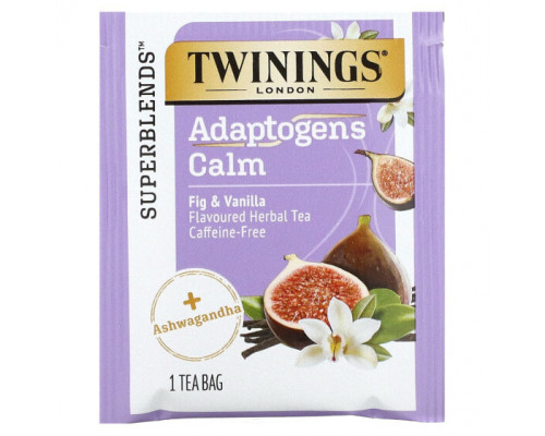 Травяные сборы и чаи Twinings, Calm, адаптогены, травяной чай со вкусом инжира и ванили, без кофеина, 18 чайных пакетиков, 36 г (1,27 унции) Травяные сборы и чаи Twinings, Calm, адаптогены, травяной чай со вкусом инжира и ванили, без кофеина, 18 чайных пакетиков, 36 г (1,27 унции)