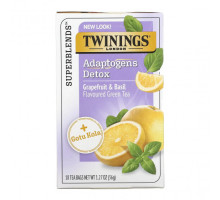 Травяные сборы и чаи Twinings, Detox, адаптогены, зеленый чай со вкусом грейпфрута и базилика, 18 чайных пакетиков, 36 г (1,27 унции)