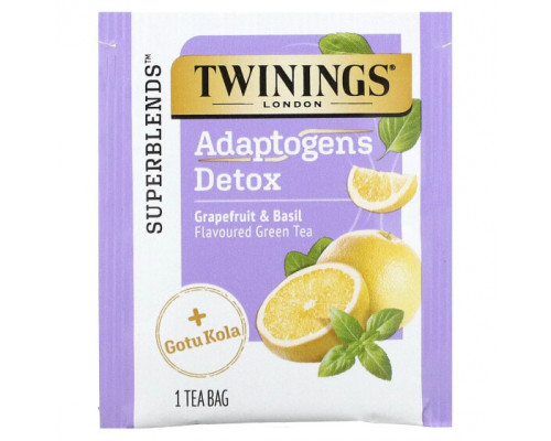 Травяные сборы и чаи Twinings, Detox, адаптогены, зеленый чай со вкусом грейпфрута и базилика, 18 чайных пакетиков, 36 г (1,27 унции) Травяные сборы и чаи Twinings, Detox, адаптогены, зеленый чай со вкусом грейпфрута и базилика, 18 чайных пакетиков, 36 г (1,27 унции)