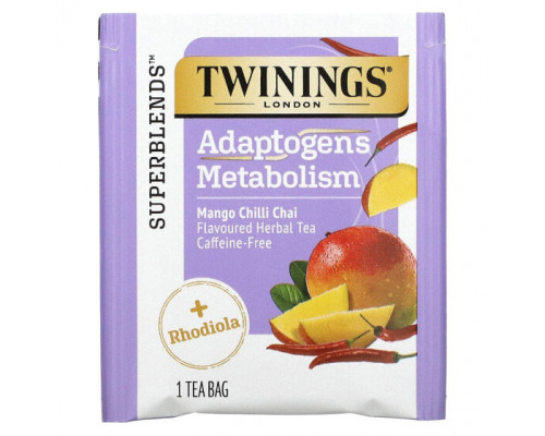 Травяные сборы и чаи Twinings, Boost, адаптогены, травяной чай со вкусом манго и чили, без кофеина, 18 чайных пакетиков, 27 г (0,95 унции) Травяные сборы и чаи Twinings, Boost, адаптогены, травяной чай со вкусом манго и чили, без кофеина, 18 чайных пакетиков, 27 г (0,95 унции)