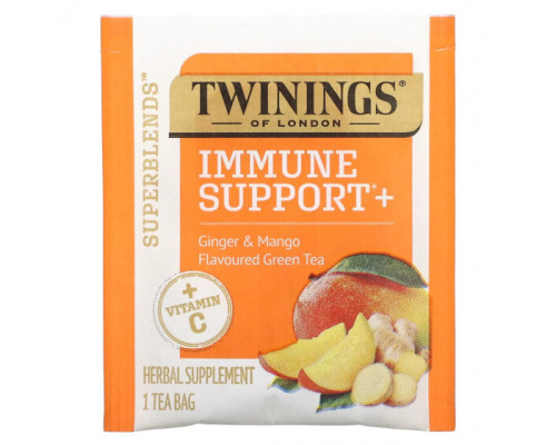 Травяные сборы и чаи Twinings, Superblends, поддержка иммунитета, с витамином C, зеленым чаем с имбирем и манго, 16 чайных пакетиков, 32 г (1,12 унции) каждый Травяные сборы и чаи Twinings, Superblends, поддержка иммунитета, с витамином C, зеленым чаем с имбирем и манго, 16 чайных пакетиков, 32 г (1,12 унции) каждый