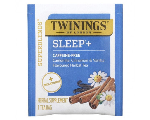 Травяные сборы и чаи Twinings, Superblends, Melatonin, травяной чай с ромашкой, корицей и ванилью, без кофеина, 16 чайных пакетиков, 24 г (0,85 унции) Травяные сборы и чаи Twinings, Superblends, Melatonin, травяной чай с ромашкой, корицей и ванилью, без кофеина, 16 чайных пакетиков, 24 г (0,85 унции)