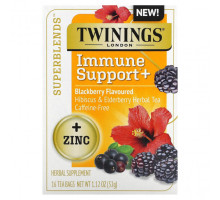 БАДы для укрепления иммунитета Twinings, Superblends, Immune Support, травяной чай из гибискуса и бузины, ежевика, без кофеина, 16 чайных пакетиков, 32 г (1,12 унции)