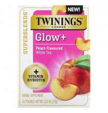 БАДы для укрепления иммунитета Twinings, Superblends, Glow +, белый чай, персик, 16 чайных пакетиков, 29 г (1,02 унции)