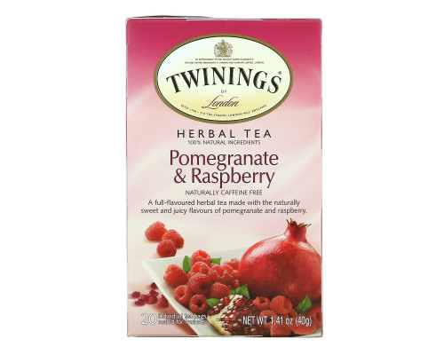 Twinings, Травяной чай, гранат и малина, без кофеина, 20 пакетиков, 1,41 унции (40 г) Каждый Twinings, Травяной чай, гранат и малина, без кофеина, 20 пакетиков, 1,41 унции (40 г) Каждый