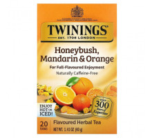 Травяные сборы и чаи Twinings, травяной чай, ханибуш, мандарин и апельсин, без кофеина, 20 чайных пакетиков в индивидуальной упаковке, 40 г (1,41 унции)