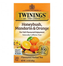 Травяные сборы и чаи Twinings, травяной чай, ханибуш, мандарин и апельсин, без кофеина, 20 чайных пакетиков в индивидуальной упаковке, 40 г (1,41 унции)