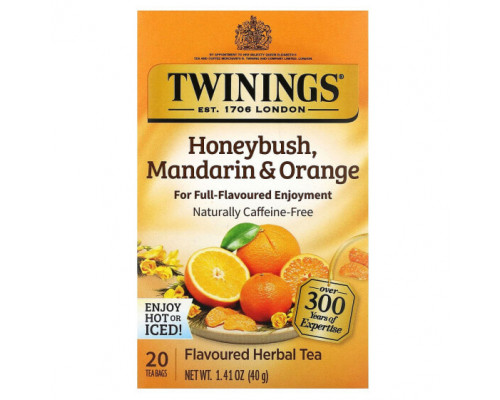 Травяные сборы и чаи Twinings, травяной чай, ханибуш, мандарин и апельсин, без кофеина, 20 чайных пакетиков в индивидуальной упаковке, 40 г (1,41 унции) Травяные сборы и чаи Twinings, травяной чай, ханибуш, мандарин и апельсин, без кофеина, 20 чайных пакетиков в индивидуальной упаковке, 40 г (1,41 унции)