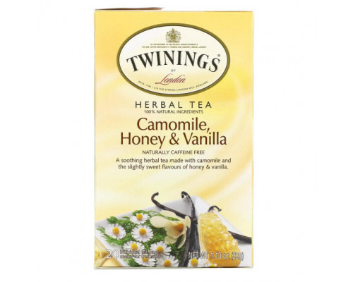 Травяные сборы и чаи Twinings, травяной чай, ромашка, мед и ваниль, без кофеина, 20 чайных пакетиков в индивидуальной упаковке, 32 г (1,13 унции) Травяные сборы и чаи Twinings, травяной чай, ромашка, мед и ваниль, без кофеина, 20 чайных пакетиков в индивидуальной упаковке, 32 г (1,13 унции)