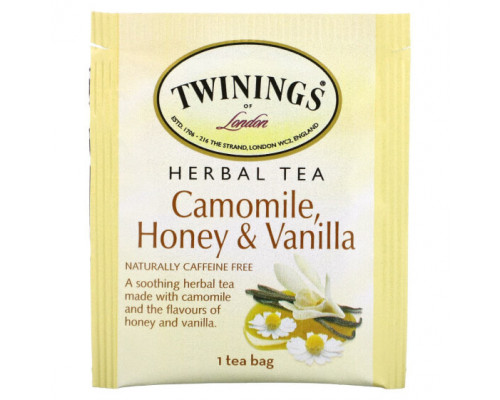 Травяные сборы и чаи Twinings, травяной чай, ромашка, мед и ваниль, без кофеина, 20 чайных пакетиков в индивидуальной упаковке, 32 г (1,13 унции) Травяные сборы и чаи Twinings, травяной чай, ромашка, мед и ваниль, без кофеина, 20 чайных пакетиков в индивидуальной упаковке, 32 г (1,13 унции)