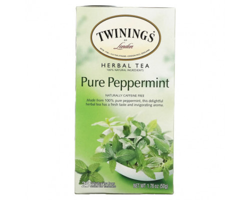 Травяные сборы и чаи Twinings, травяной чай, чистая перечная мята, без кофеина, 25 чайных пакетиков, 50 г (1,76 унции) Травяные сборы и чаи Twinings, травяной чай, чистая перечная мята, без кофеина, 25 чайных пакетиков, 50 г (1,76 унции)