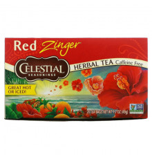 Травяные сборы и чаи Celestial Seasonings, травяной чай, Red Zinger, без кофеина, 20 чайных пакетиков, 49 г (1,7 унции)