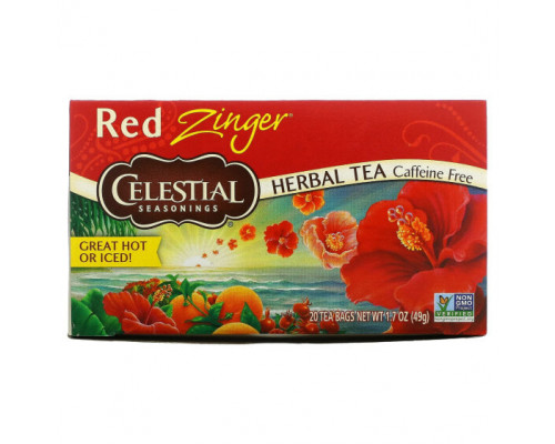 Травяные сборы и чаи Celestial Seasonings, травяной чай, Red Zinger, без кофеина, 20 чайных пакетиков, 49 г (1,7 унции) Травяные сборы и чаи Celestial Seasonings, травяной чай, Red Zinger, без кофеина, 20 чайных пакетиков, 49 г (1,7 унции)