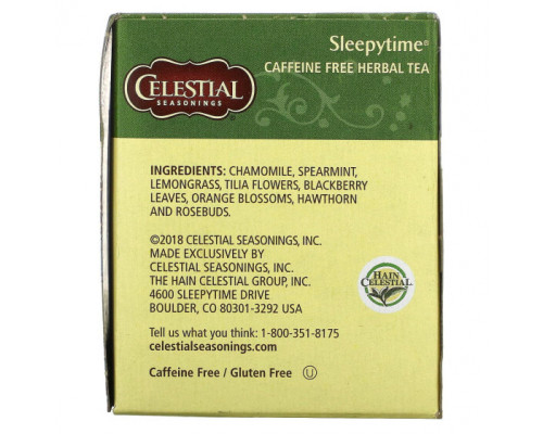 Травяные сборы и чаи Celestial Seasonings, Sleepytime, травяной чай, без кофеина, 20 чайных пакетиков, 29 г (1,0 унции) Травяные сборы и чаи Celestial Seasonings, Sleepytime, травяной чай, без кофеина, 20 чайных пакетиков, 29 г (1,0 унции)