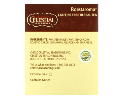 Травяные сборы и чаи Celestial Seasonings, травяной чай, Roastaroma, без кофеина, 20 чайных пакетиков, 92 г (3,2 унции) Травяные сборы и чаи Celestial Seasonings, травяной чай, Roastaroma, без кофеина, 20 чайных пакетиков, 92 г (3,2 унции)