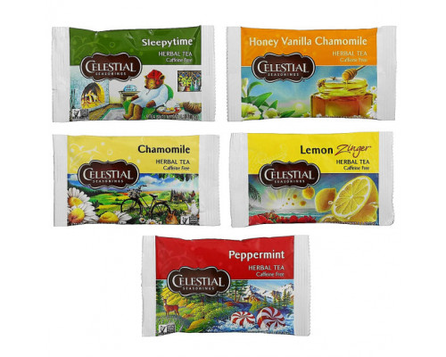 Травяные сборы и чаи Celestial Seasonings, набор травяных чаев, без кофеина, 5 вкусов, 18 чайных пакетиков, 30 г (1,0 унция) Травяные сборы и чаи Celestial Seasonings, набор травяных чаев, без кофеина, 5 вкусов, 18 чайных пакетиков, 30 г (1,0 унция)