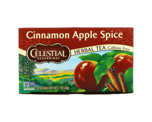 Травяные сборы и чаи Celestial Seasonings, травяной чай, со вкусом корицы и яблока, без кофеина, 20 чайных пакетиков, 48 г (1,7 унции) Травяные сборы и чаи Celestial Seasonings, травяной чай, со вкусом корицы и яблока, без кофеина, 20 чайных пакетиков, 48 г (1,7 унции)