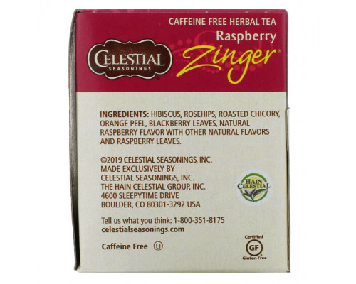 Травяные сборы и чаи Celestial Seasonings, травяной чай, со вкусом пикантной малины, без кофеина, 20 чайных пакетиков, 45 г (1,6 унции) Травяные сборы и чаи Celestial Seasonings, травяной чай, со вкусом пикантной малины, без кофеина, 20 чайных пакетиков, 45 г (1,6 унции)