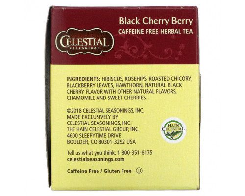 Травяные сборы и чаи Celestial Seasonings, Травяной чай, Черная вишня, без кофеина 20 чайных пакетиков, 1.6 унции (44 г) Травяные сборы и чаи Celestial Seasonings, Травяной чай, Черная вишня, без кофеина 20 чайных пакетиков, 1.6 унции (44 г)