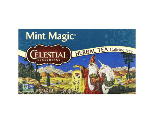 Травяные сборы и чаи Celestial Seasonings, травяной чай, мятная магия, без кофеина, 20 чайных пакетиков, 41 г (1,4 унции) Травяные сборы и чаи Celestial Seasonings, травяной чай, мятная магия, без кофеина, 20 чайных пакетиков, 41 г (1,4 унции)