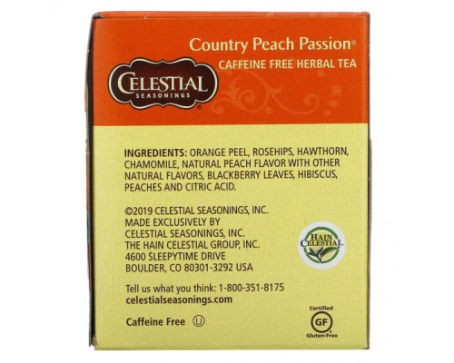 Травяные сборы и чаи Celestial Seasonings, травяной чай, Country Peach Passion, без кофеина, 20 чайных пакетиков, 41 г (1,4 унции) Травяные сборы и чаи Celestial Seasonings, травяной чай, Country Peach Passion, без кофеина, 20 чайных пакетиков, 41 г (1,4 унции)
