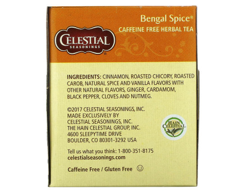 Celestial Seasonings, травяной чай Bengal Spice, без кофеина, 20 чайных пакетиков, 47 г (1,7 унции) Celestial Seasonings, травяной чай Bengal Spice, без кофеина, 20 чайных пакетиков, 47 г (1,7 унции)