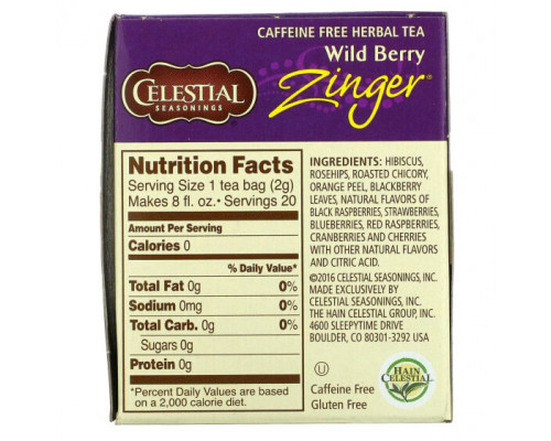 Травяные сборы и чаи Celestial Seasonings, Травяной чай, Без кофеина, Лесная ягода Зингер, 20 чайных пакетиков, 1,7 унции (47 г) Травяные сборы и чаи Celestial Seasonings, Травяной чай, Без кофеина, Лесная ягода Зингер, 20 чайных пакетиков, 1,7 унции (47 г)