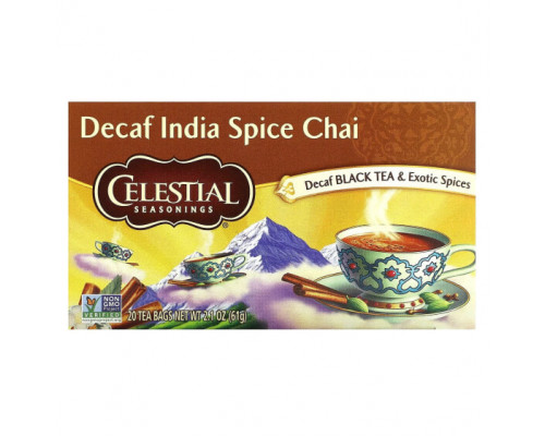 Травяные сборы и чаи Celestial Seasonings, черный чай с экзотическими специями, индийский чай со специями, без кофеина, 20 чайных пакетиков, 61 г (2,1 унции) Травяные сборы и чаи Celestial Seasonings, черный чай с экзотическими специями, индийский чай со специями, без кофеина, 20 чайных пакетиков, 61 г (2,1 унции)