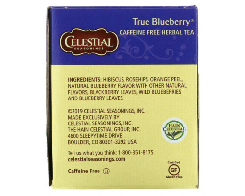 Травяные сборы и чаи Celestial Seasonings, Травяной чай, без кофеина, Черника, 20 пакетиков, 1,6 унции (45 г) Травяные сборы и чаи Celestial Seasonings, Травяной чай, без кофеина, Черника, 20 пакетиков, 1,6 унции (45 г)