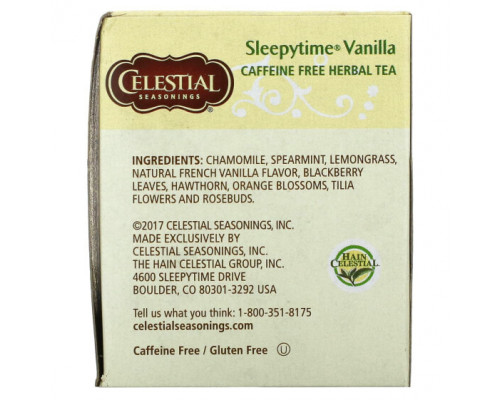 Травяные сборы и чаи Celestial Seasonings, Травяной чай, Sleepytime Vanilla, без кофеина, 20 пакетиков, 1,0 унции (29 г) Травяные сборы и чаи Celestial Seasonings, Травяной чай, Sleepytime Vanilla, без кофеина, 20 пакетиков, 1,0 унции (29 г)