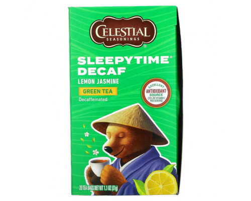 Травяные сборы и чаи Celestial Seasonings, Sleepytime, зеленый чай, со вкусом лимона и жасмина, без кофеина, 20 чайных пакетиков, 31 г (1,1 унции) Травяные сборы и чаи Celestial Seasonings, Sleepytime, зеленый чай, со вкусом лимона и жасмина, без кофеина, 20 чайных пакетиков, 31 г (1,1 унции)