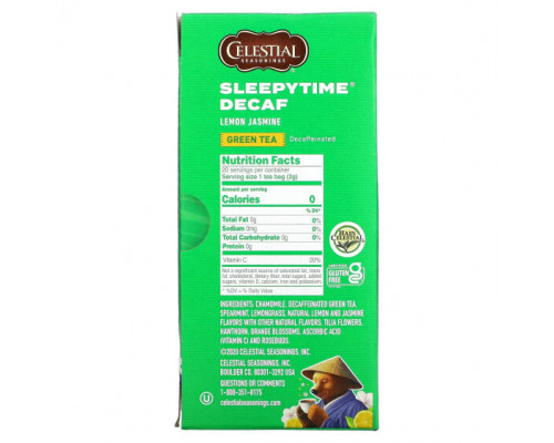 Травяные сборы и чаи Celestial Seasonings, Sleepytime, зеленый чай, со вкусом лимона и жасмина, без кофеина, 20 чайных пакетиков, 31 г (1,1 унции) Травяные сборы и чаи Celestial Seasonings, Sleepytime, зеленый чай, со вкусом лимона и жасмина, без кофеина, 20 чайных пакетиков, 31 г (1,1 унции)
