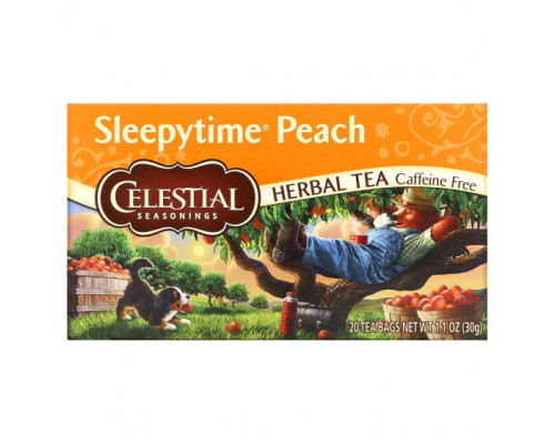 Травяные сборы и чаи Celestial Seasonings, Sleepytime, травяной чай, без кофеина, персик, 20 чайных пакетиков, 29 г (1,0 унция) Травяные сборы и чаи Celestial Seasonings, Sleepytime, травяной чай, без кофеина, персик, 20 чайных пакетиков, 29 г (1,0 унция)