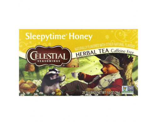Травяные сборы и чаи Celestial Seasonings, травяной чай, для сна, с медом, без кофеина, 20 чайных пакетиков по 29 г (1 унции) Травяные сборы и чаи Celestial Seasonings, травяной чай, для сна, с медом, без кофеина, 20 чайных пакетиков по 29 г (1 унции)